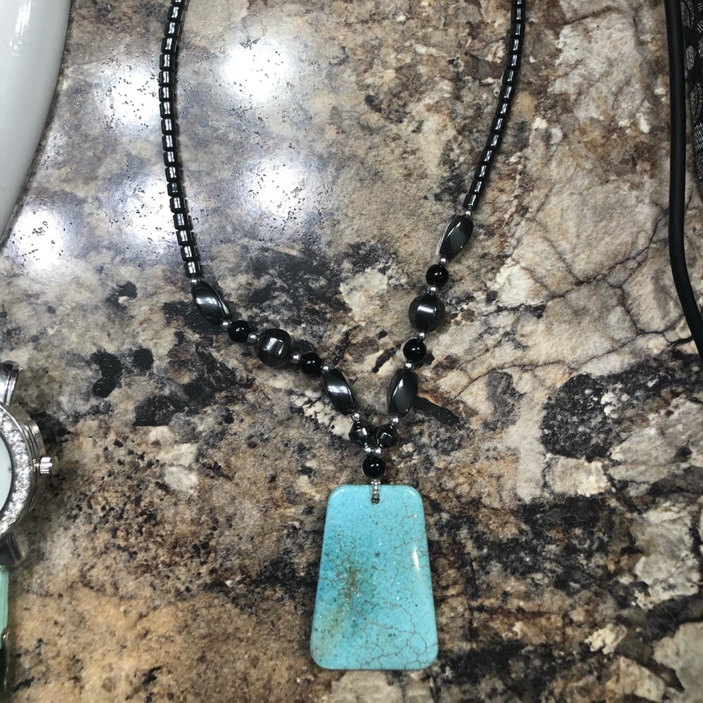 Teal and black necklace